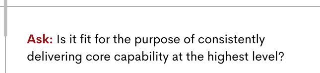 is it fit for the purpose of consistently delivering core capability at the highest level?